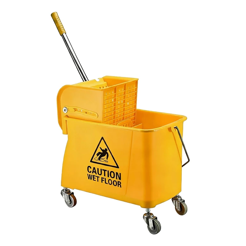 Relaxdays Cleaning Trolley, 2-chamber system, yellow