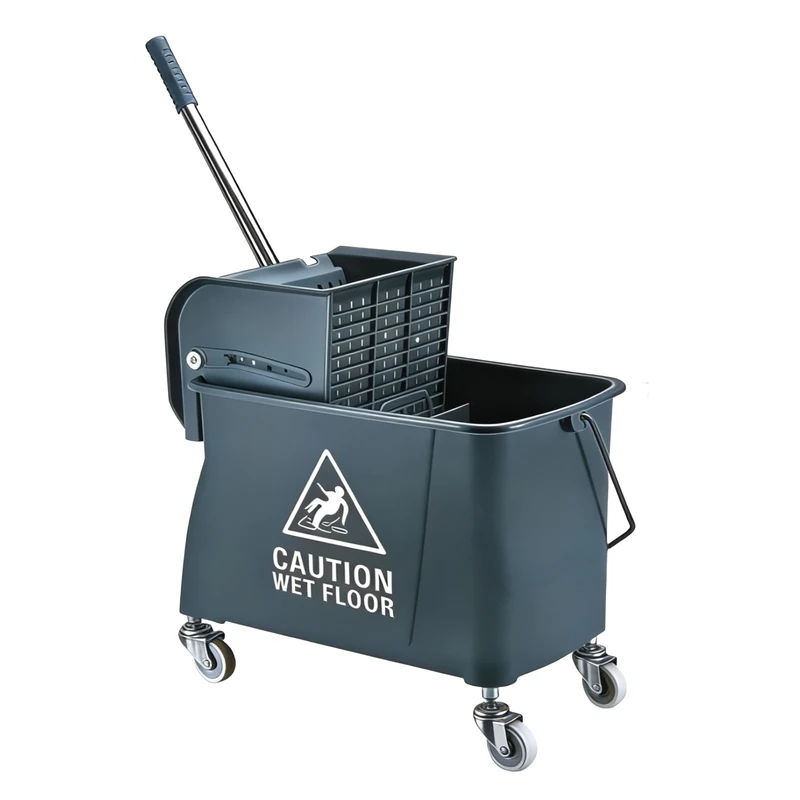 Relaxdays cleaning trolley, 2-chamber system with wringer, mop holder, grey