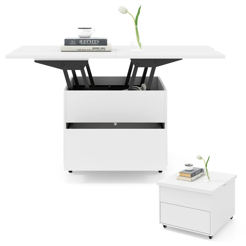 CASART Lift Top Coffee Table, 3-In-1 Convertible Center Table