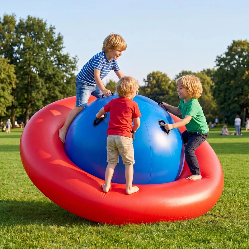 FANTASK 88" Inflatable Climbing Dome with 6 Integrated Handles, Dome Swing for Rolling, Tilting, Climbing and Jumping - Outdoor Seesaw for Kids Ages 5+ - Red & Blue