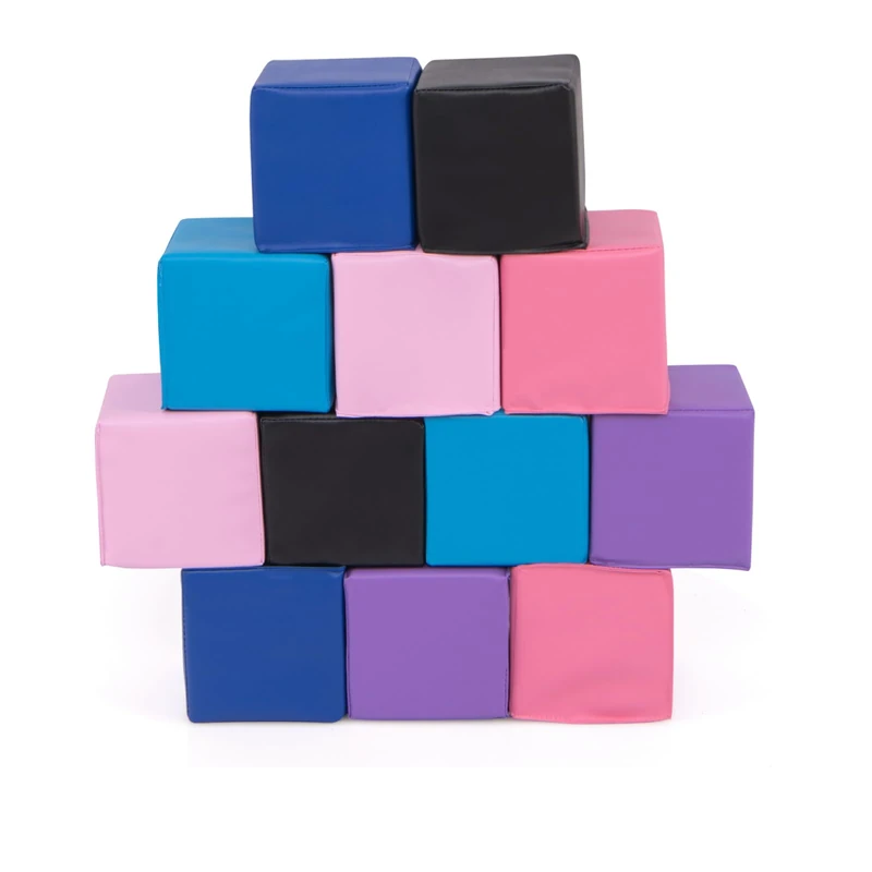 GYMAX 12Pcs Foam Building Blocks, 14x14cm Soft Play Foam Cubes, Indoor Stacking Block Set Throwing Toys for Baby Toddler Kid (Coor Colour)