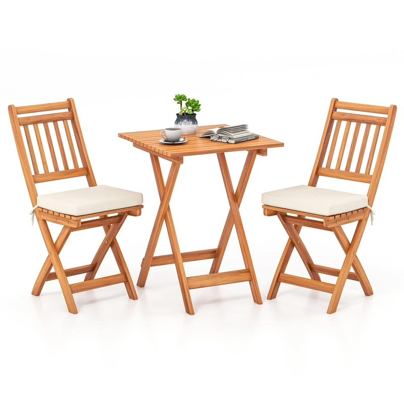 GiantexUK Acacia Wood Outdoor Bistro Set (Vertical Bar Backrest)