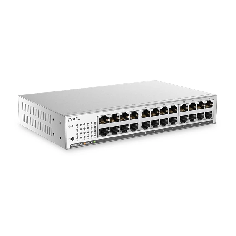 Zyxel 24-Port Network Switch | Gigabit Unmanaged Plus | Slim | 24x GbE Ports | VLAN | Loop Prevention | Desktop, Wall or Rack Mount | GS1100-24E