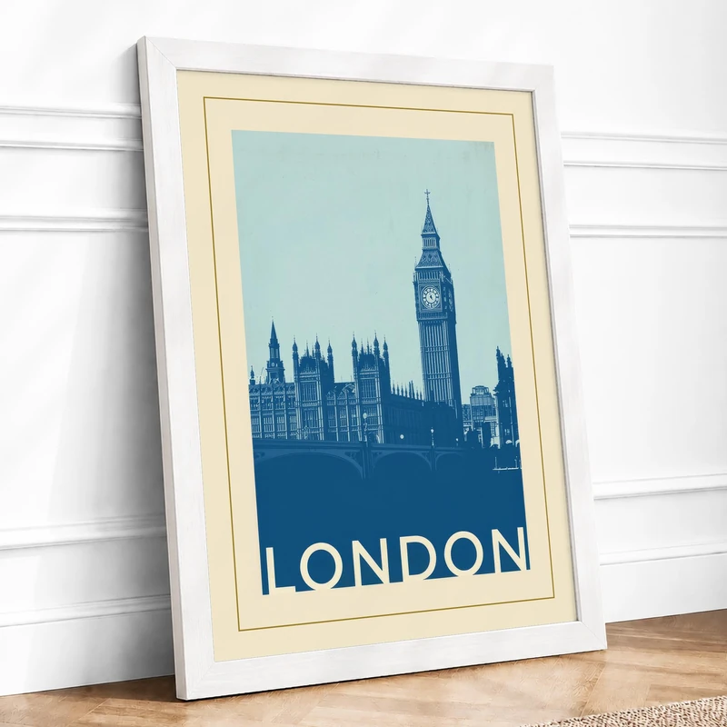 Postcard from London Vintage Framed Wall Art Print A1 (84.1×59.4cm) White, Wall Decor for Living Room, Bedroom, Office & Home, Ready to Hang, Art Gift