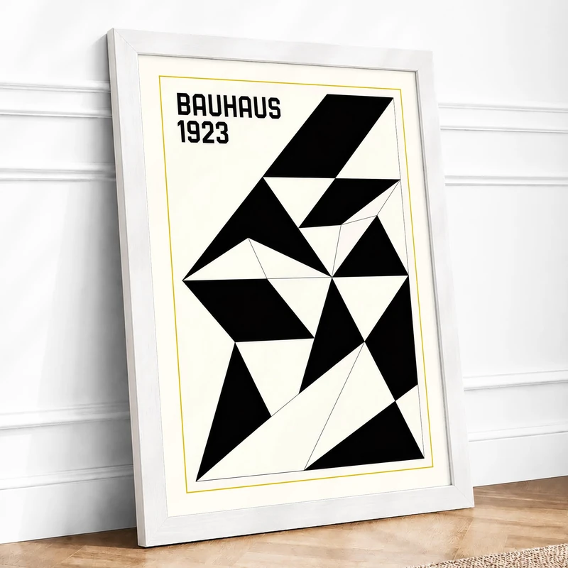 Bauhaus Geometry Geometric Framed Wall Art Print A1 (84.1×59.4cm) White, Wall Decor for Living Room, Bedroom, Office & Home, Ready to Hang, Art Gift