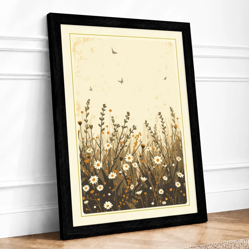 Meadow in Bloom Botanical Framed Wall Art Print A1 (84.1×59.4cm) Black, Wall Decor for Living Room, Bedroom, Office & Home, Ready to Hang, Art Gift - Image 1