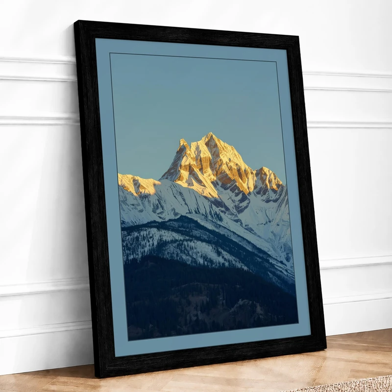 Mountain at Sunrise Scandinavian Framed Wall Art Print A1 (84.1×59.4cm) Black, Wall Decor for Living Room, Bedroom, Office & Home, Ready to Hang, Art Gift