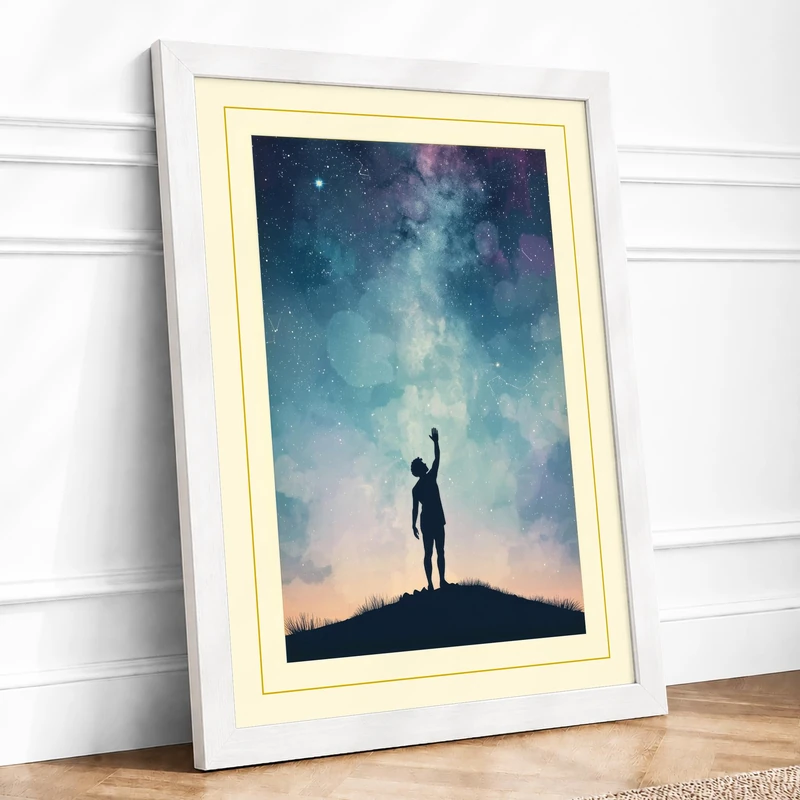 Reaching for the Stars Modern Framed Wall Art Print A1 (84.1×59.4cm) White, Wall Decor for Living Room, Bedroom, Office & Home, Ready to Hang, Art Gift