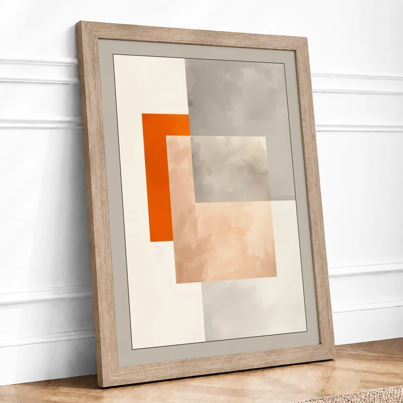 Layered Geometry Minimalist Framed Wall Art Print A1 Oak