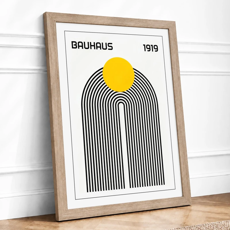 Bauhaus Architecture Geometric Framed Wall Art Print A1 (84.1×59.4cm) Oak, Wall Decor for Living Room, Bedroom, Office & Home, Ready to Hang, Art Gift