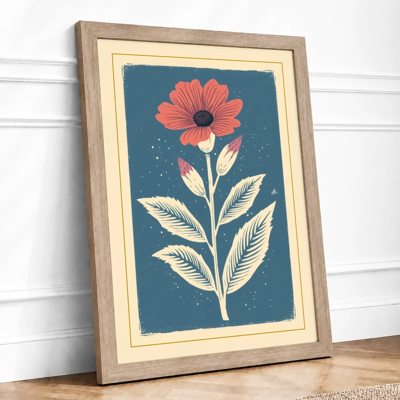 Coral Bloom Study Botanical Framed Wall Art Print A1 Oak
