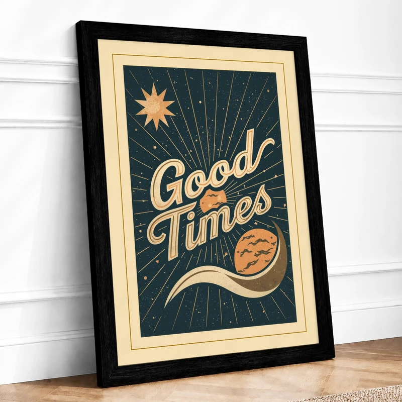 Good Times Vintage Framed Wall Art Print A1 (84.1×59.4cm) Black, Wall Decor for Living Room, Bedroom, Office & Home, Ready to Hang, Art Gift - Image 1