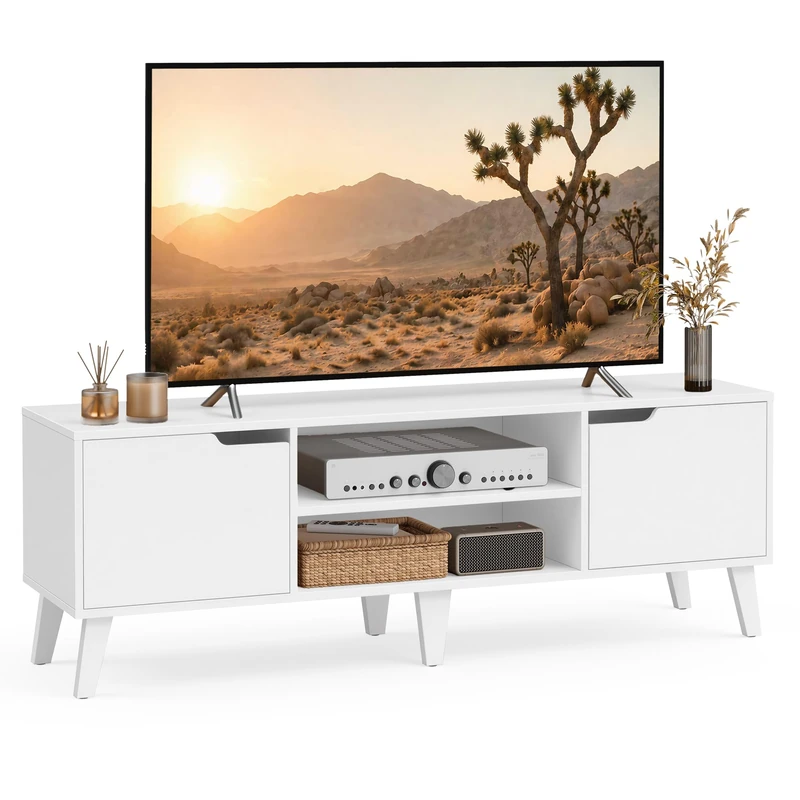 VASAGLE TV Stand Unit, Entertainment Center with Adjustable Shelf, for 65 Inch TVs, 147 cm Long Media Console Table, Transitional Style, for Living Room, Bedroom, White LTV556W101