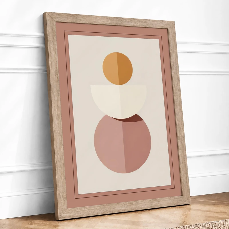 Balanced Forms Minimalist Framed Wall Art Print A1 (84.1×59.4cm) Oak, Wall Decor for Living Room, Bedroom, Office & Home, Ready to Hang, Art Gift