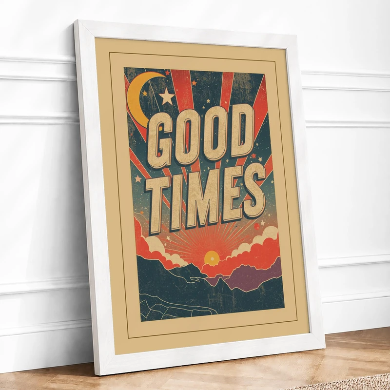 Good Times Retro Framed Wall Art Print A1 White