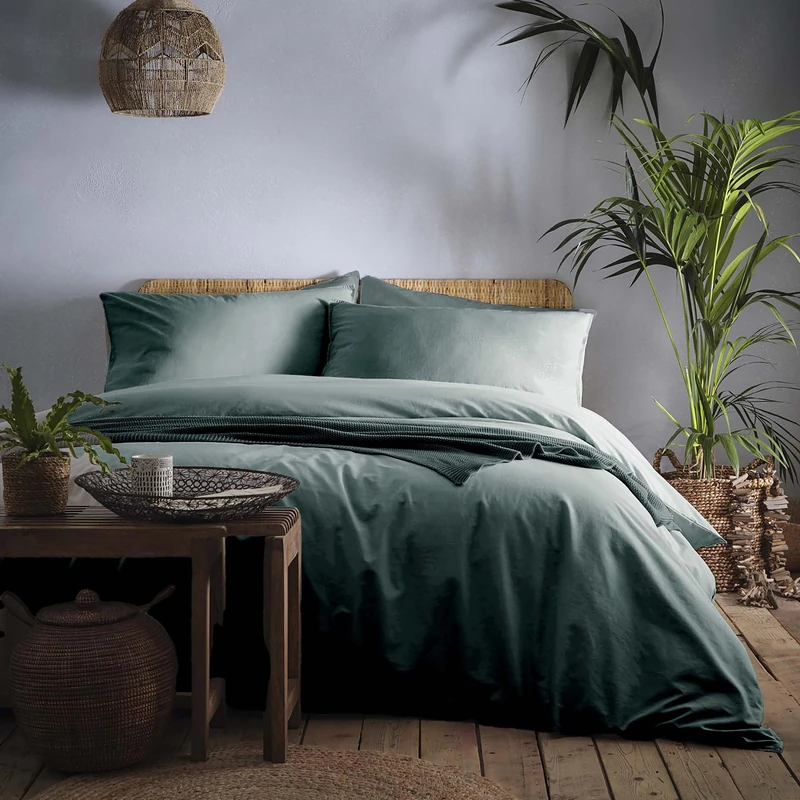 Appletree Loft Cassia Teal Duvet Cover Set King – Minimalist Bedding – Breathable Cotton – Includes 1 Duvet Cover (220 x 230cm) & 2 Pillowcases – Teal Cassia Bedroom Set - Image 1