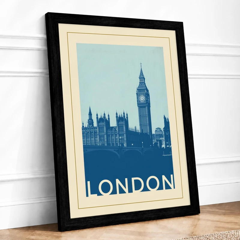 Postcard from London Vintage Framed Wall Art Print A1 (84.1×59.4cm) Black, Wall Decor for Living Room, Bedroom, Office & Home, Ready to Hang, Art Gift