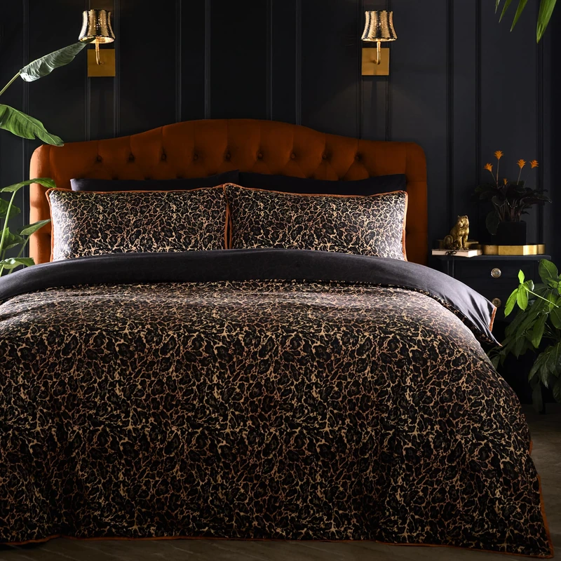 Laurence Llewelyn-Bowen Roxy Leopard Print Black Duvet Cover Set King – Animals Piping Trim Bedding – Breathable Cotton – Includes 1 Duvet Cover (220 x 230cm) & 2 Pillowcases - Image 1