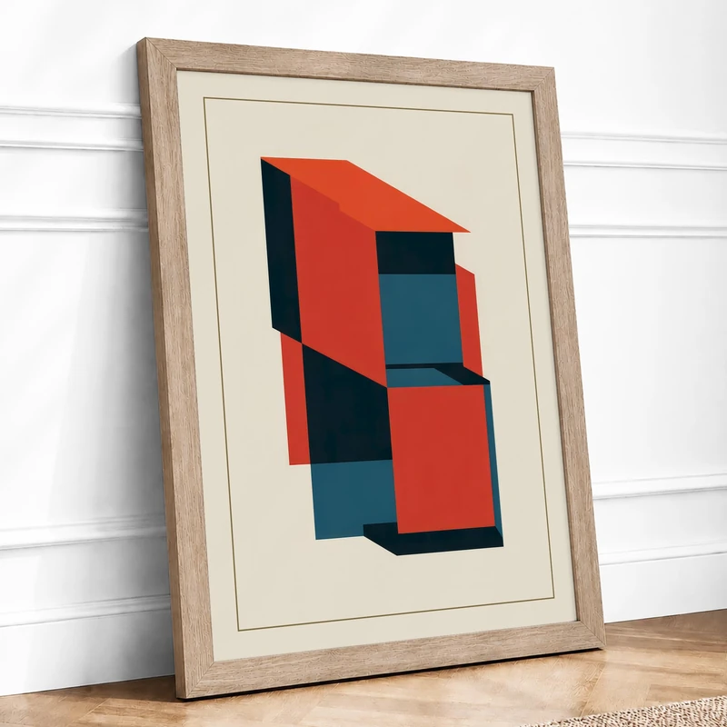 Tension Geometric Framed Wall Art Print A1 (84.1×59.4cm) Oak, Wall Decor for Living Room, Bedroom, Office & Home, Ready to Hang, Art Gift