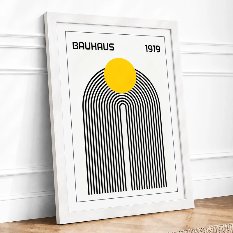 Bauhaus Architecture Geometric Framed Wall Art Print A1 (84.1×59.4cm) White, Wall Decor for Living Room, Bedroom, Office & Home, Ready to Hang, Art Gift