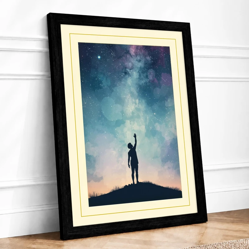 Reaching for the Stars Modern Framed Wall Art Print A1 (84.1×59.4cm) Black, Wall Decor for Living Room, Bedroom, Office & Home, Ready to Hang, Art Gift