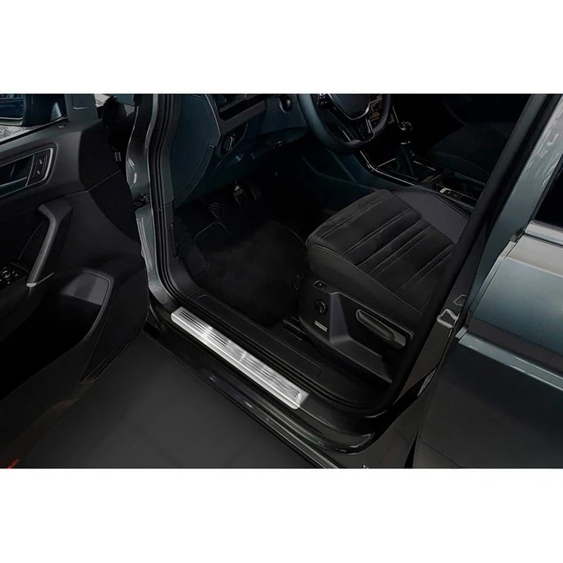 Avisa Inox door sill protectors compatible with Mitsubishi VW Touran III 2015- incl. R-Line - 'Lines' - 4-pieces - Image 1
