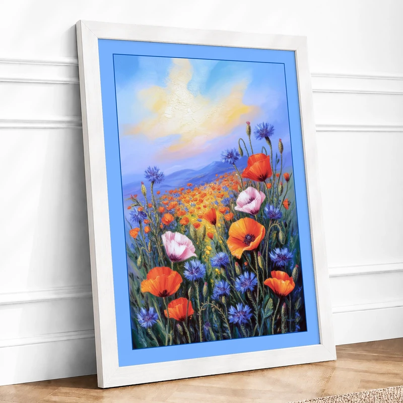 Wildflower Meadow Botanical Framed Wall Art Print A1 (84.1×59.4cm) White, Wall Decor for Living Room, Bedroom, Office & Home, Ready to Hang, Art Gift