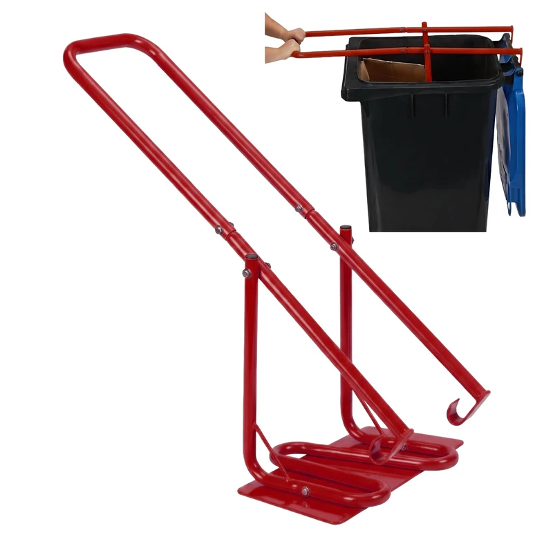 Relaxdays manual bin compactor with metal plate, household/general waste, plastic, steel, red