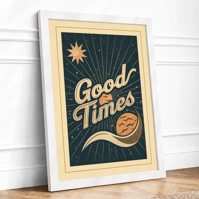 Good Times Vintage Framed Wall Art Print A1 (84.1×59.4cm) White, Wall Decor for Living Room, Bedroom, Office & Home, Ready to Hang, Art Gift