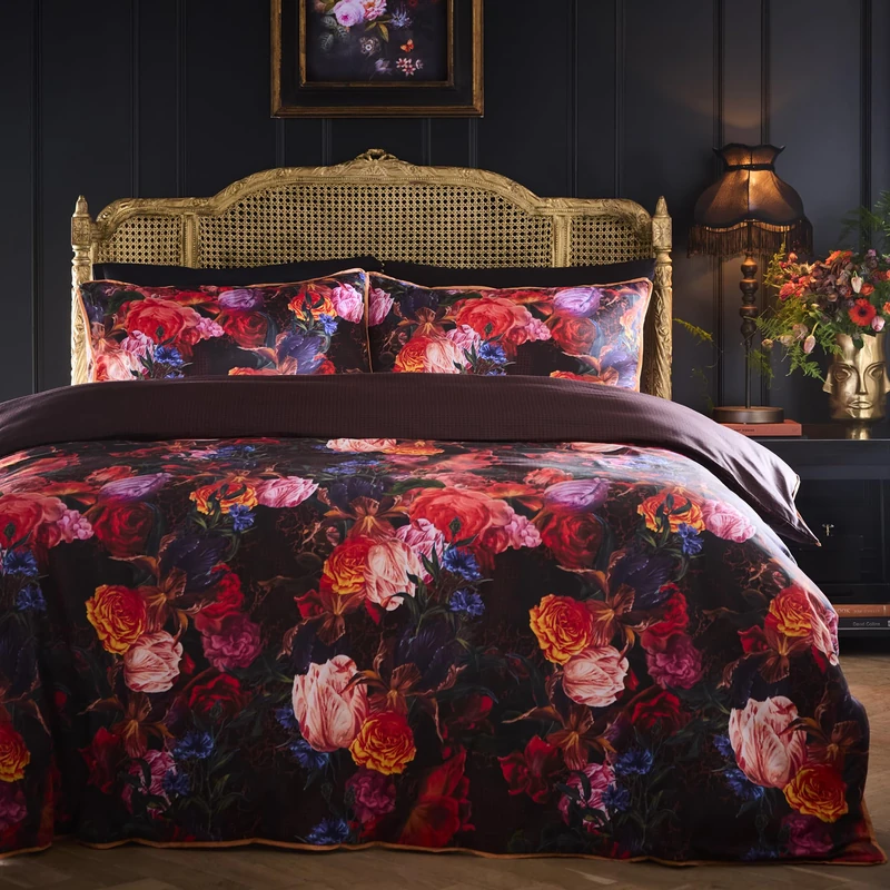 Laurence Llewelyn-Bowen Grande Chintz Multi Duvet Cover Set Double – Floral Piping Trim Bedding – Breathable Cotton – Includes 1 Duvet Cover (200 x 200cm) & 2 Pillowcases – Multi Floral Bedroom Set - Image 1