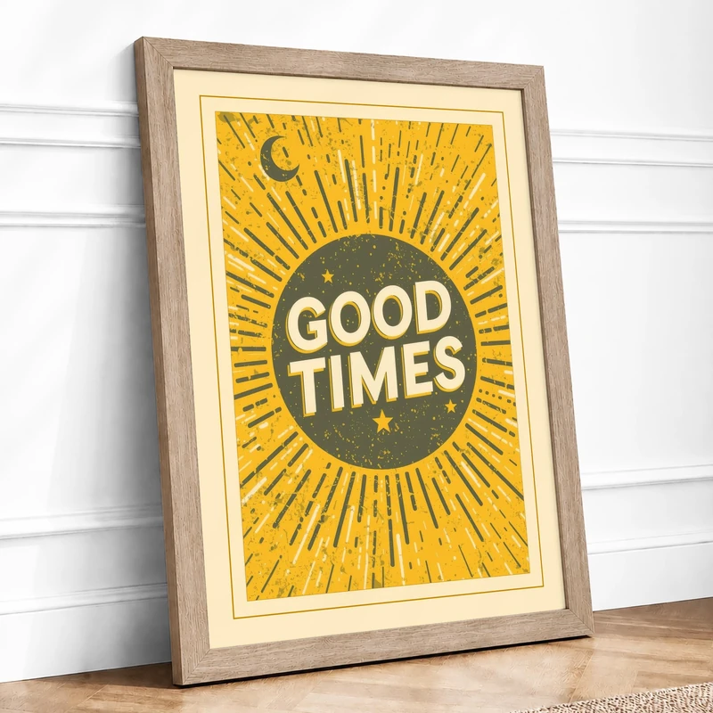 Good Times Rising Retro Framed Wall Art Print A1 (84.1×59.4cm) Oak, Wall Decor for Living Room, Bedroom, Office & Home, Ready to Hang, Art Gift - Image 1
