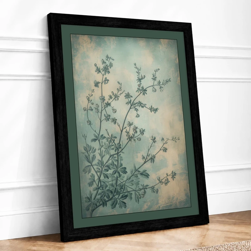 Delicate Study Botanical Framed Wall Art Print A1 Black