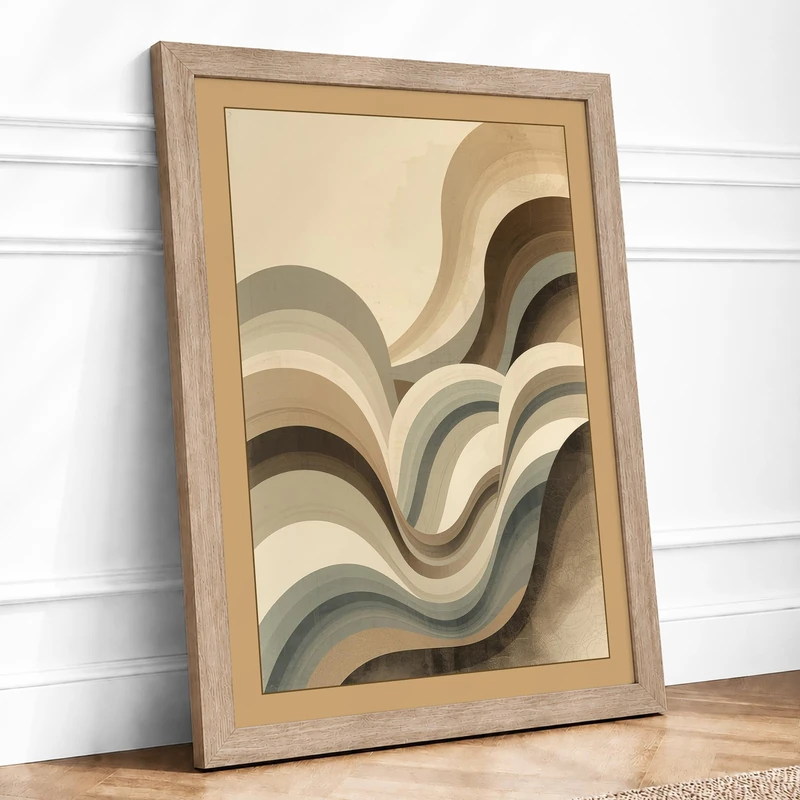 Flowing Ribbons Minimalist Framed Wall Art Print A1 Oak