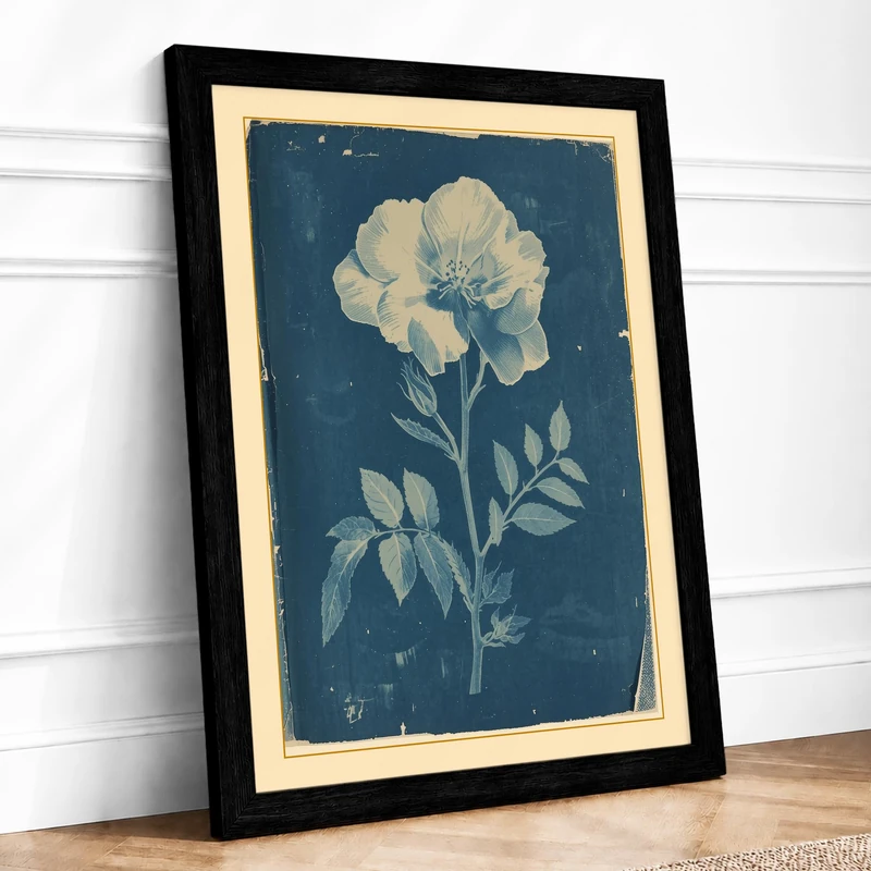 Pale Bloom Study Botanical Framed Wall Art Print A1 (84.1×59.4cm) Black, Wall Decor for Living Room, Bedroom, Office & Home, Ready to Hang, Art Gift