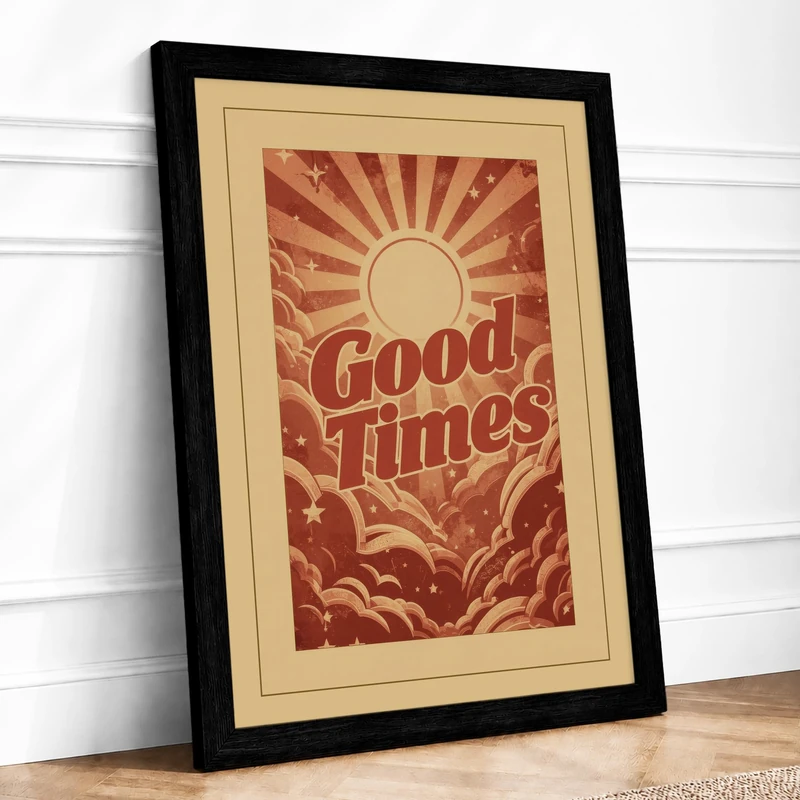 Good Times Sunburst Retro Framed Wall Art Print A1 (84.1×59.4cm) Black, Wall Decor for Living Room, Bedroom, Office & Home, Ready to Hang, Art Gift - Image 1