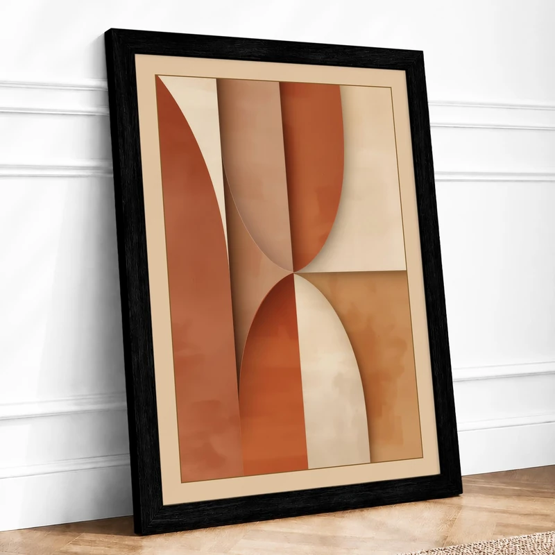 Layered Forms Minimalist Framed Wall Art Print A1 Black