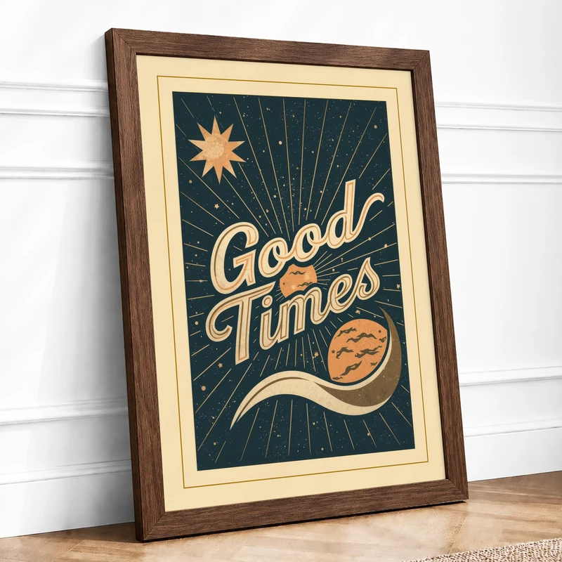 Good Times Vintage Framed Wall Art Print A1 (84.1×59.4cm) Walnut, Wall Decor for Living Room, Bedroom, Office & Home, Ready to Hang, Art Gift - Image 1