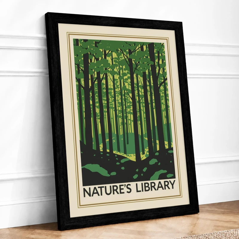 Nature's Library Vintage Framed Wall Art Print A1 (84.1×59.4cm) Black, Wall Decor for Living Room, Bedroom, Office & Home, Ready to Hang, Art Gift - Image 1