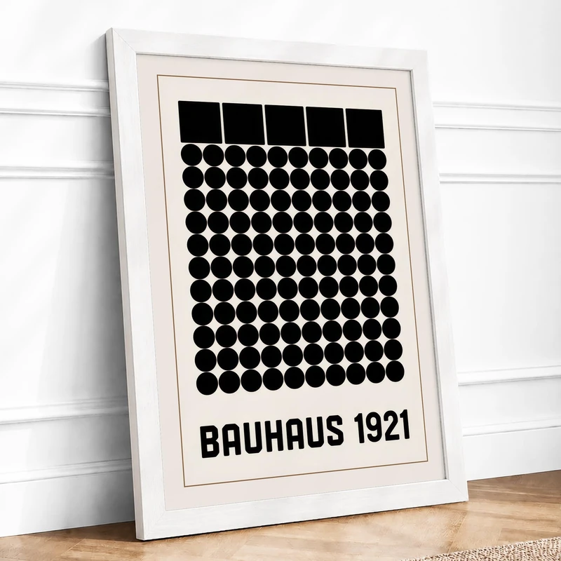 Bauhaus Circles Geometric Framed Wall Art Print A1 (84.1×59.4cm) White, Wall Decor for Living Room, Bedroom, Office & Home, Ready to Hang, Art Gift