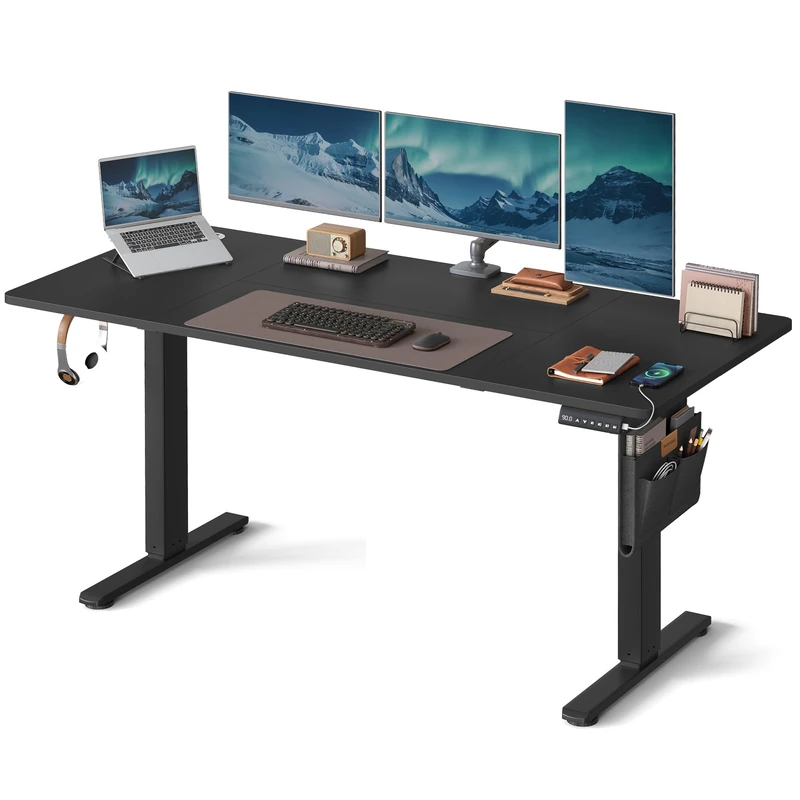 VASAGLE Electric Standing Desk, Height Adjustable Desk, 160 x 70 cm, Continuous Adjustment, Spliced Desktop, 4 Memory Heights, USB-Port, Ink Black LSD136BZ02