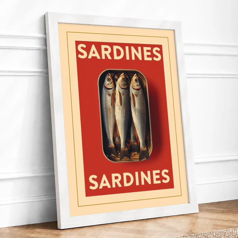 Sardines Poster Vintage Framed Wall Art Print A1 White