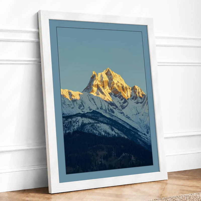 Mountain at Sunrise Scandinavian Framed Wall Art Print A1 (84.1×59.4cm) White, Wall Decor for Living Room, Bedroom, Office & Home, Ready to Hang, Art Gift