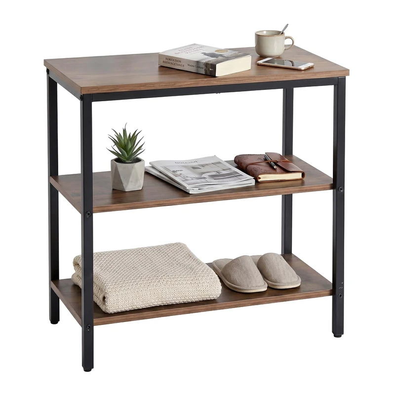 Relaxdays bedside table, 3 open shelves, HWD: 61x60x30 cm, bedroom, square side table, brown/black - Image 1