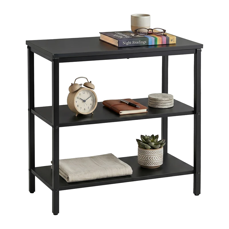 Relaxdays bedside table, 3 open shelves, HxWxD: 61 x 60 x 30 cm, bedroom & living room, black - Image 1