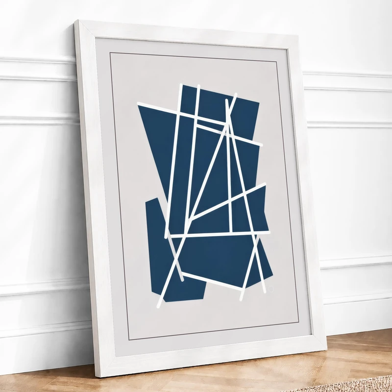 Fractured Geometry Geometric Framed Wall Art Print A1 (84.1×59.4cm) White, Wall Decor for Living Room, Bedroom, Office & Home, Ready to Hang, Art Gift