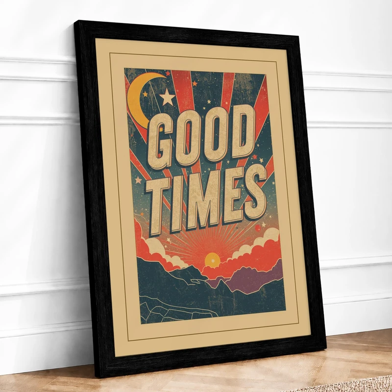 Good Times Retro Framed Wall Art Print A1 Black