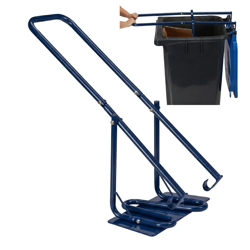Relaxdays bin compactor with metal plate, manual household waste press, plastic, steel, blue