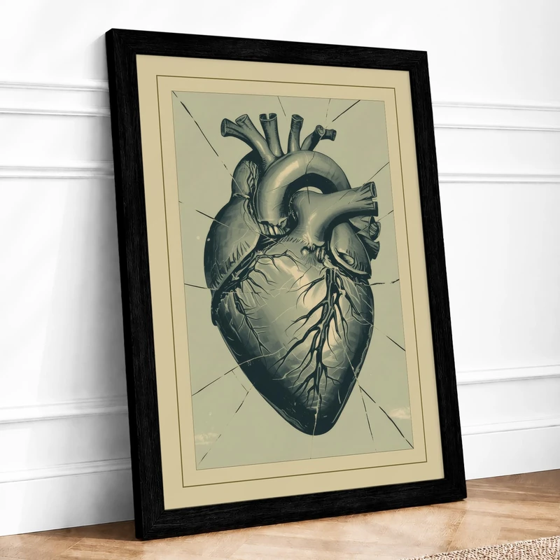 Anatomical Heart Vintage Framed Wall Art Print A1 (84.1×59.4cm) Black, Wall Decor for Living Room, Bedroom, Office & Home, Ready to Hang, Art Gift