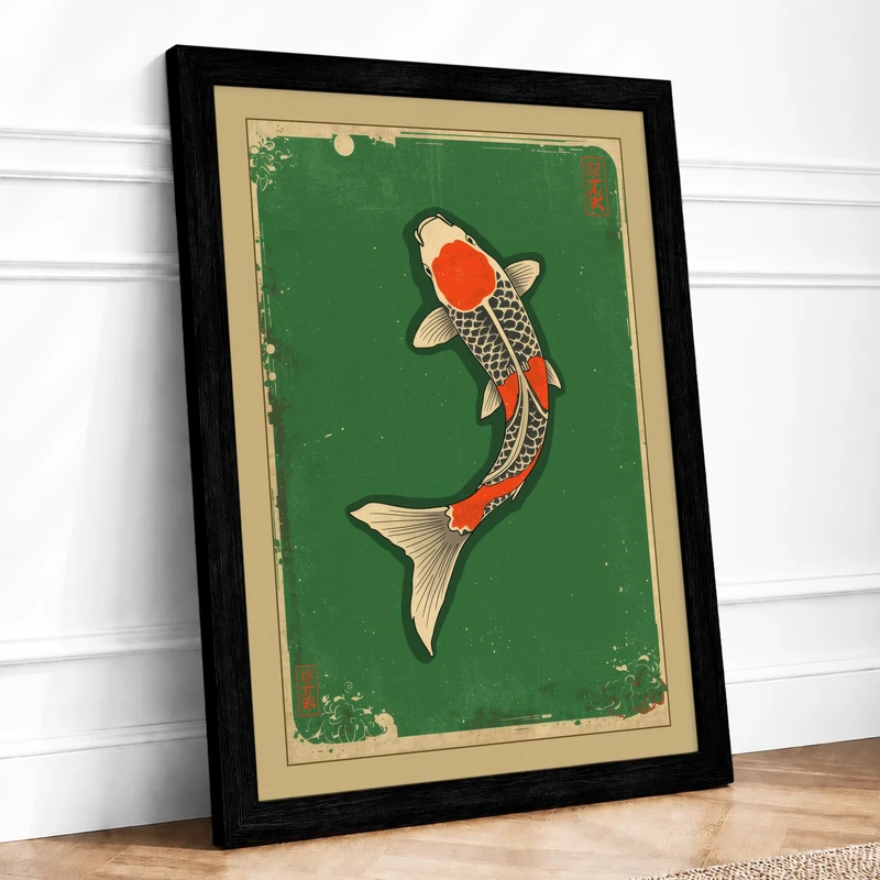 Koi in Motion Japandi Framed Wall Art Print A1 (84.1×59.4cm) Black, Wall Decor for Living Room, Bedroom, Office & Home, Ready to Hang, Art Gift - Image 1