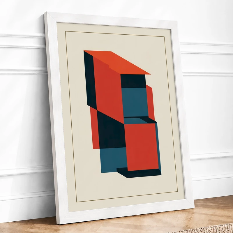 Tension Geometric Framed Wall Art Print A1 (84.1×59.4cm) White, Wall Decor for Living Room, Bedroom, Office & Home, Ready to Hang, Art Gift
